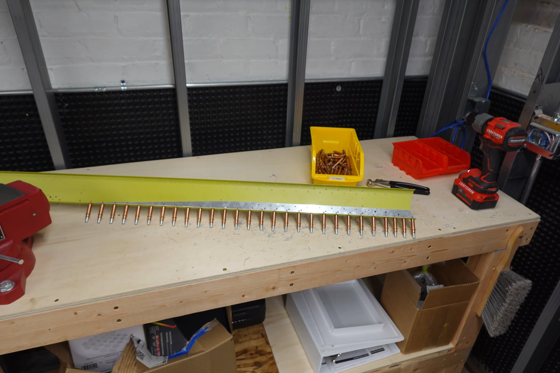 Re-drilling the replacement lower spar cap.