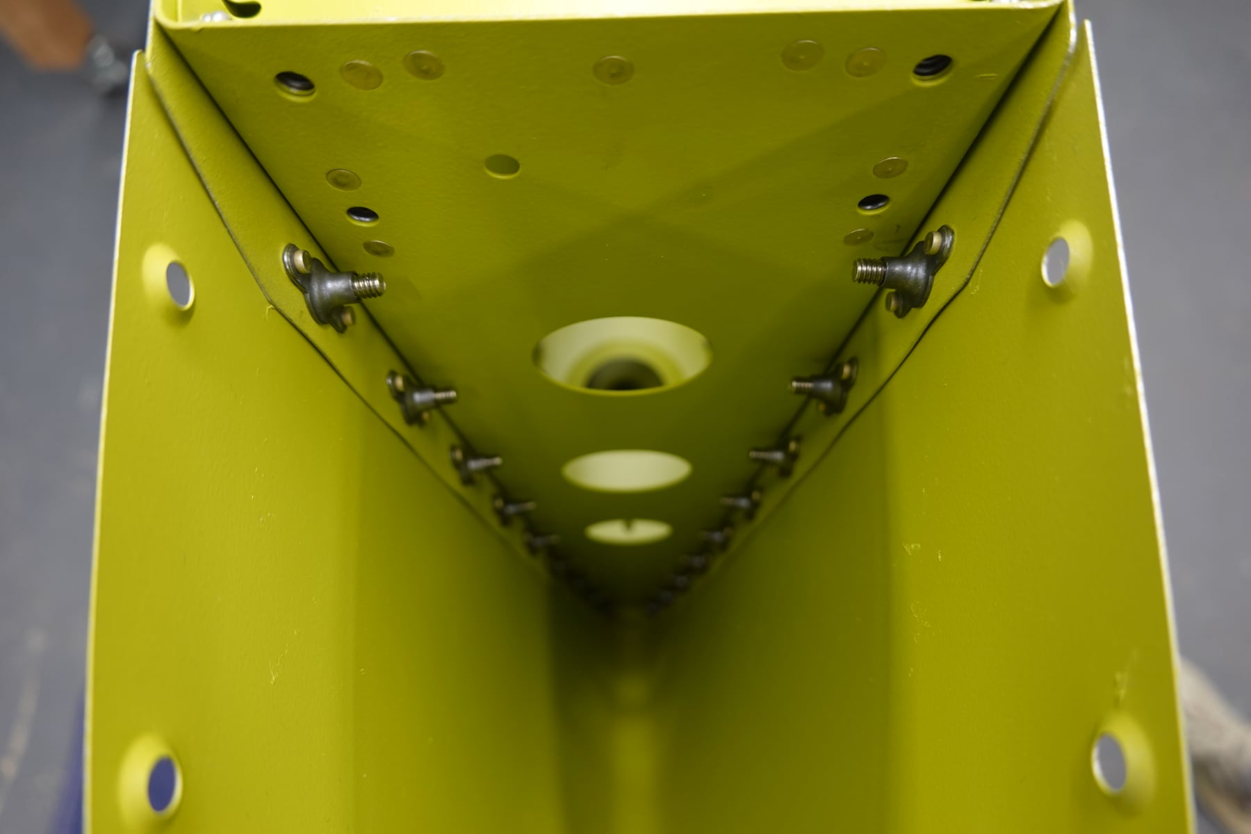 Looking down inside the vertical stabilizer.