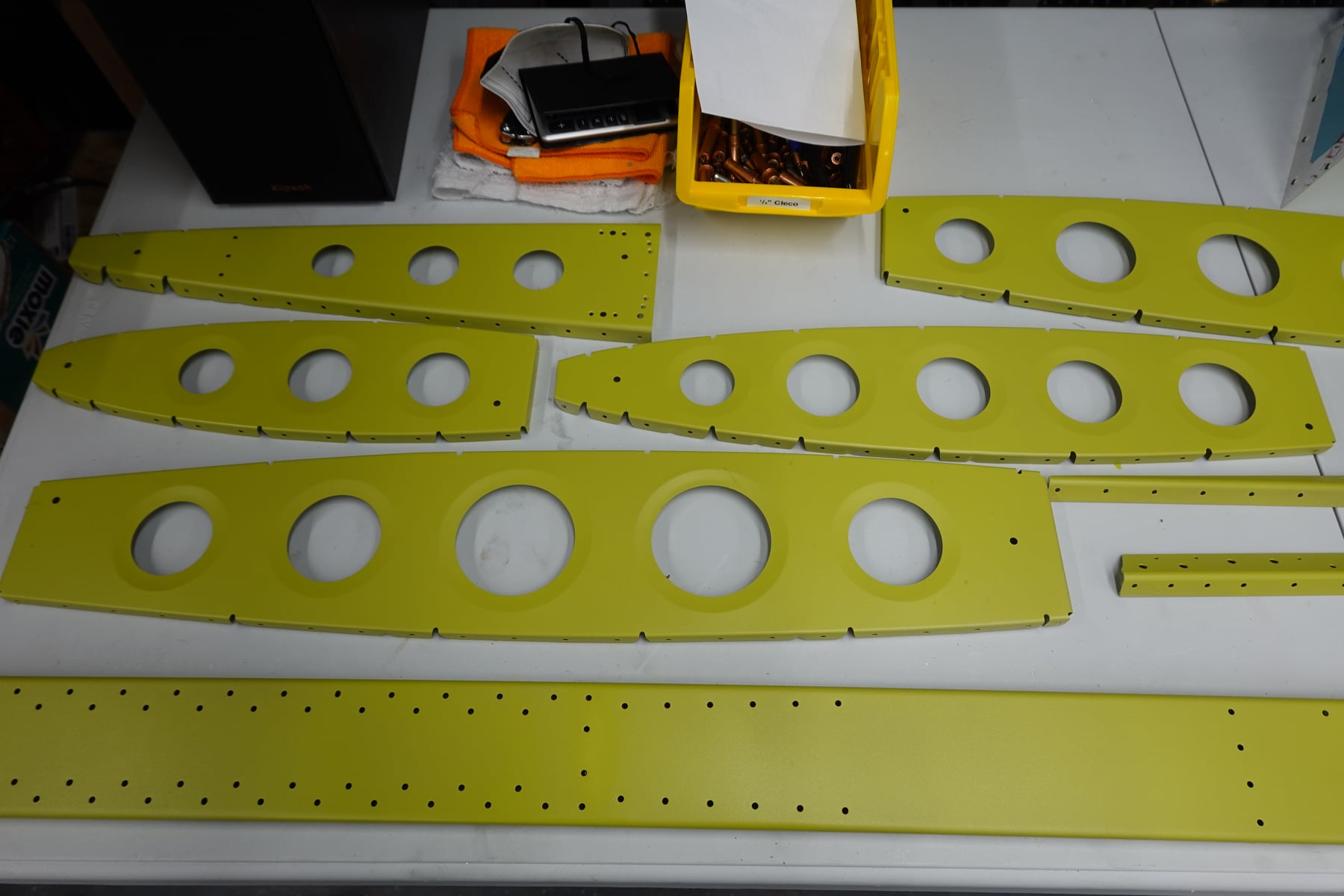 Ribs and spars after priming.