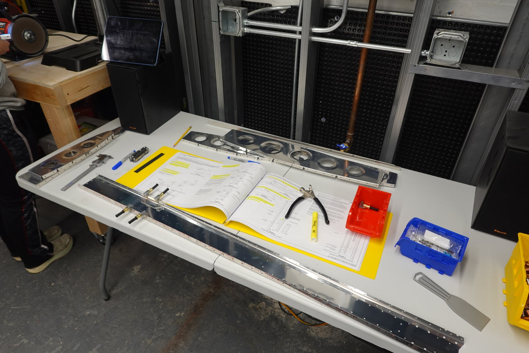 Working on the vertical stabilizer.