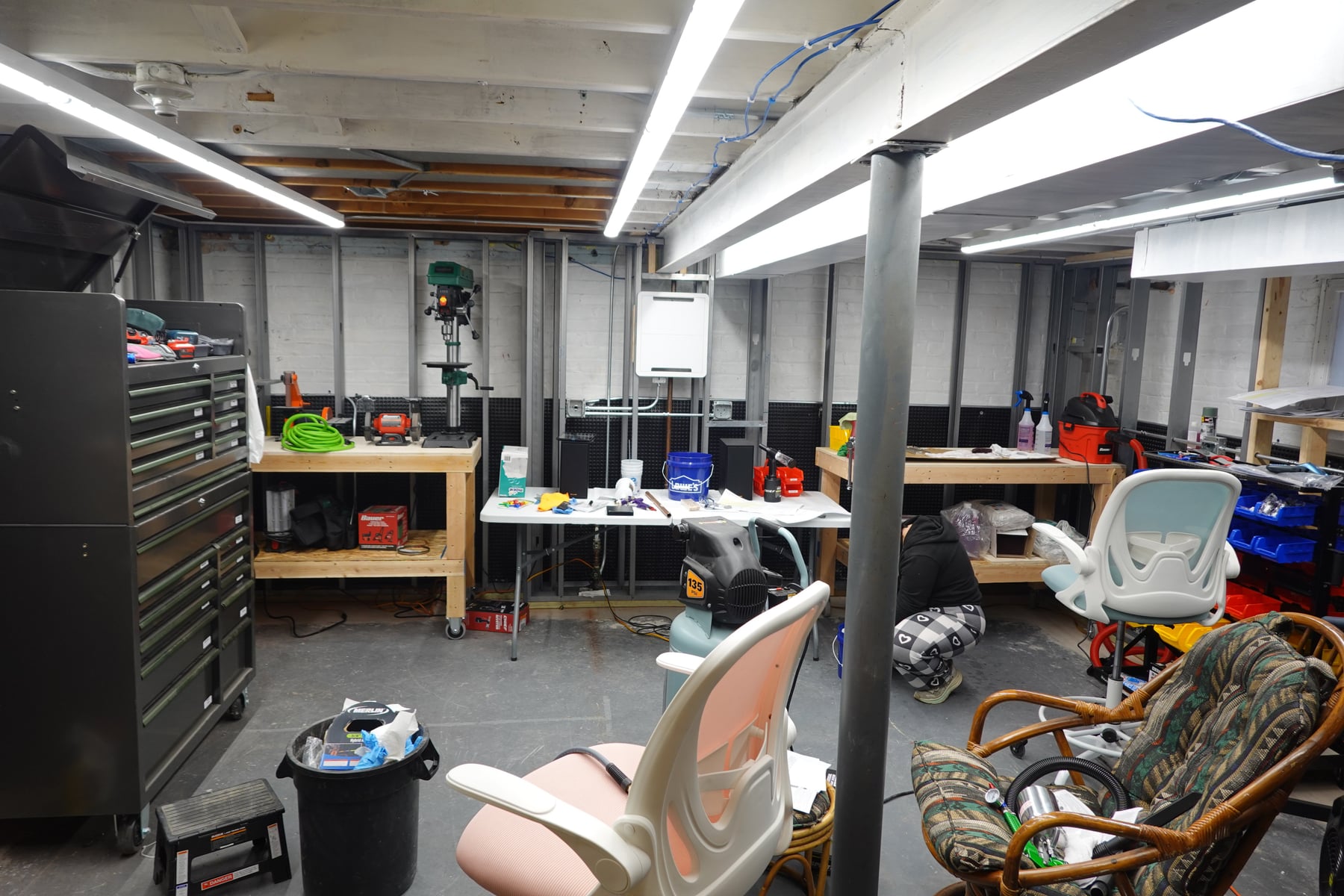 The workshop, new shop lights installed.